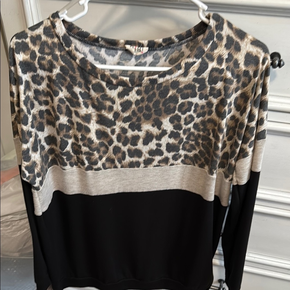 Pink Lily Boxy Long Sleeve Blouse Brown and Black